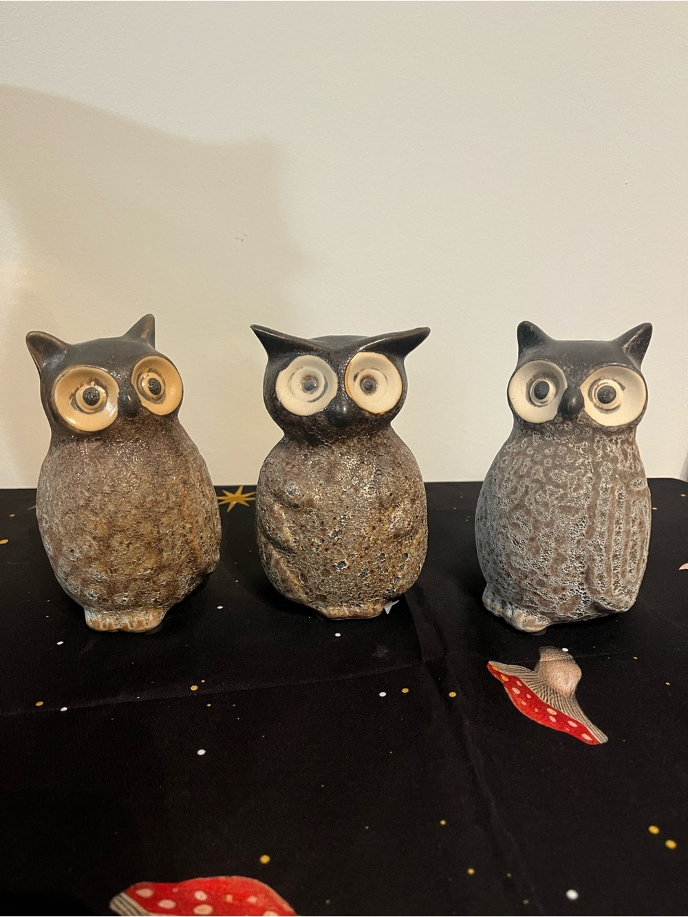 Creative Co-Op Brown and Cream Ceramic Owl Figurine Set